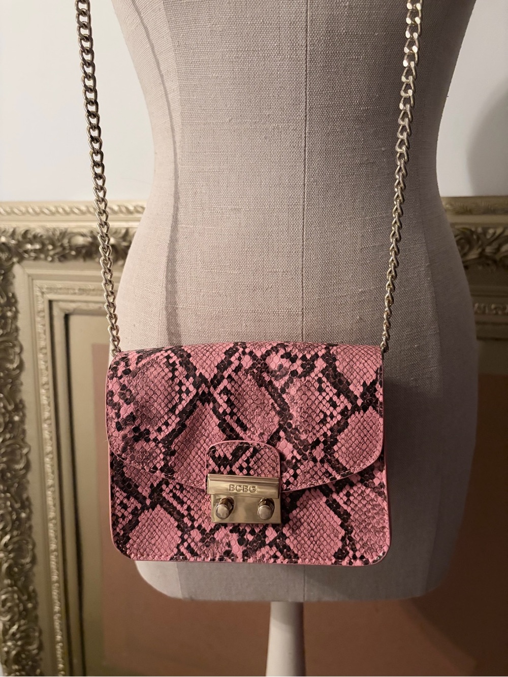BCBG Pink Snake-Print Crossbody Bag